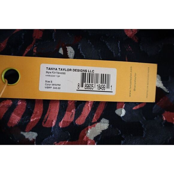 Tanya Taylor Designs LLC Women's Sz S Navy Multi Harmony Abstract Print Top - Picture 4 of 11